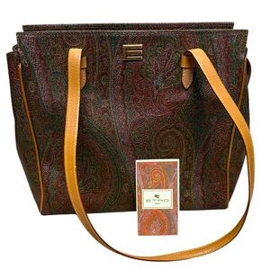 Etro vintage paisley rare zip top tote shoulder bag authentic luxury leather GUC